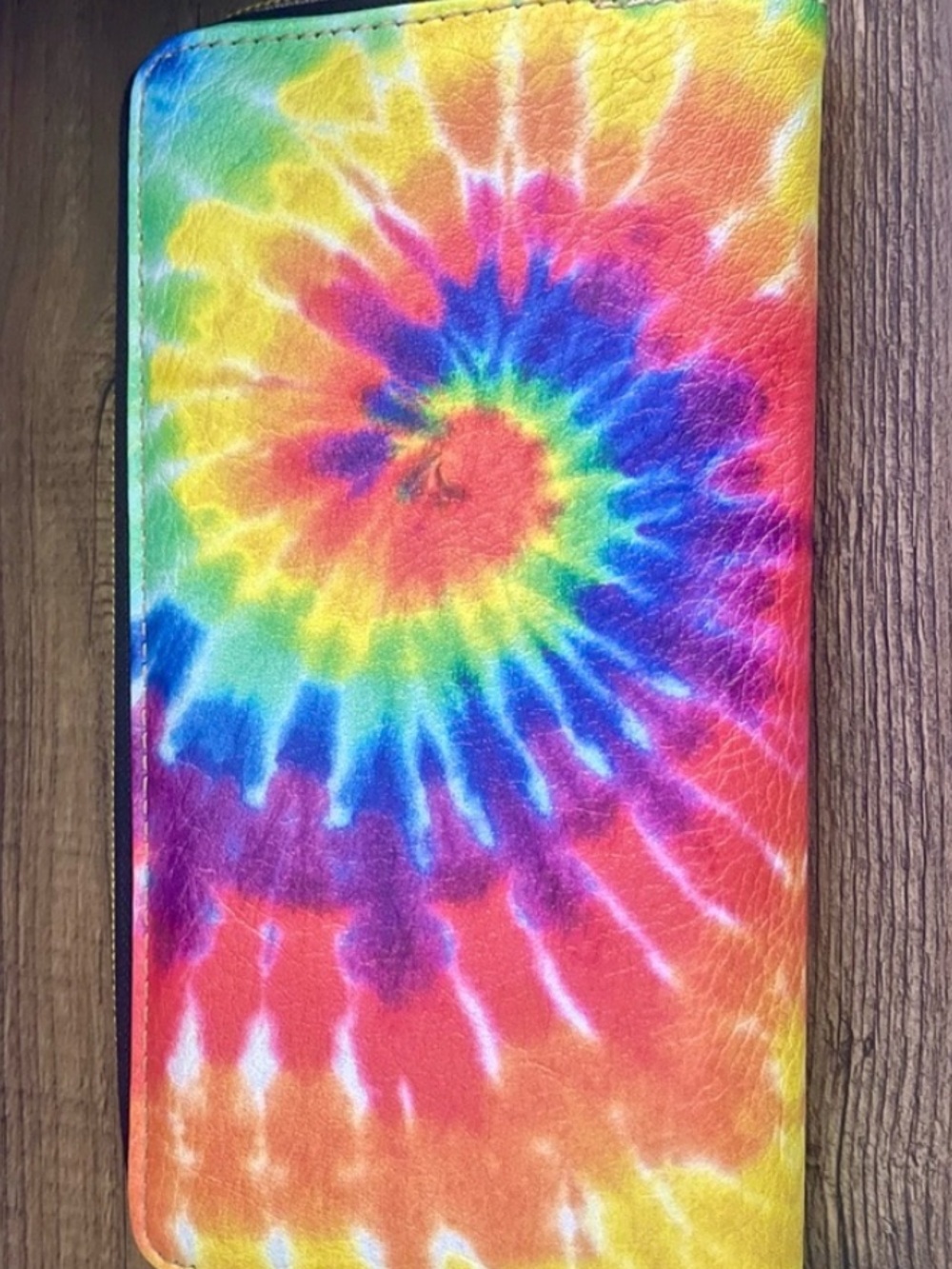 “New” Vibrant Tie/Dye Zip Around Wallet W/Rainbow Swirl Design.  (8” X 4 1/2”)